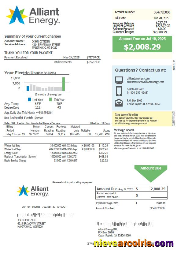 Australia Alinta Energy utility bill, version 3